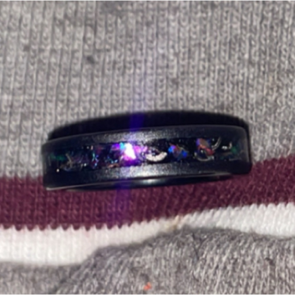 ZEUS FLAT NEBULA RING PURPLE- METEORITE AND OPAL- BLACK RING - Picture 5 of 5